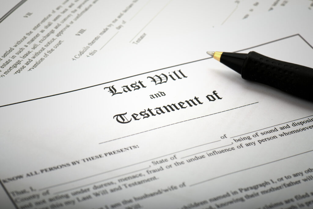 Last will and testament document